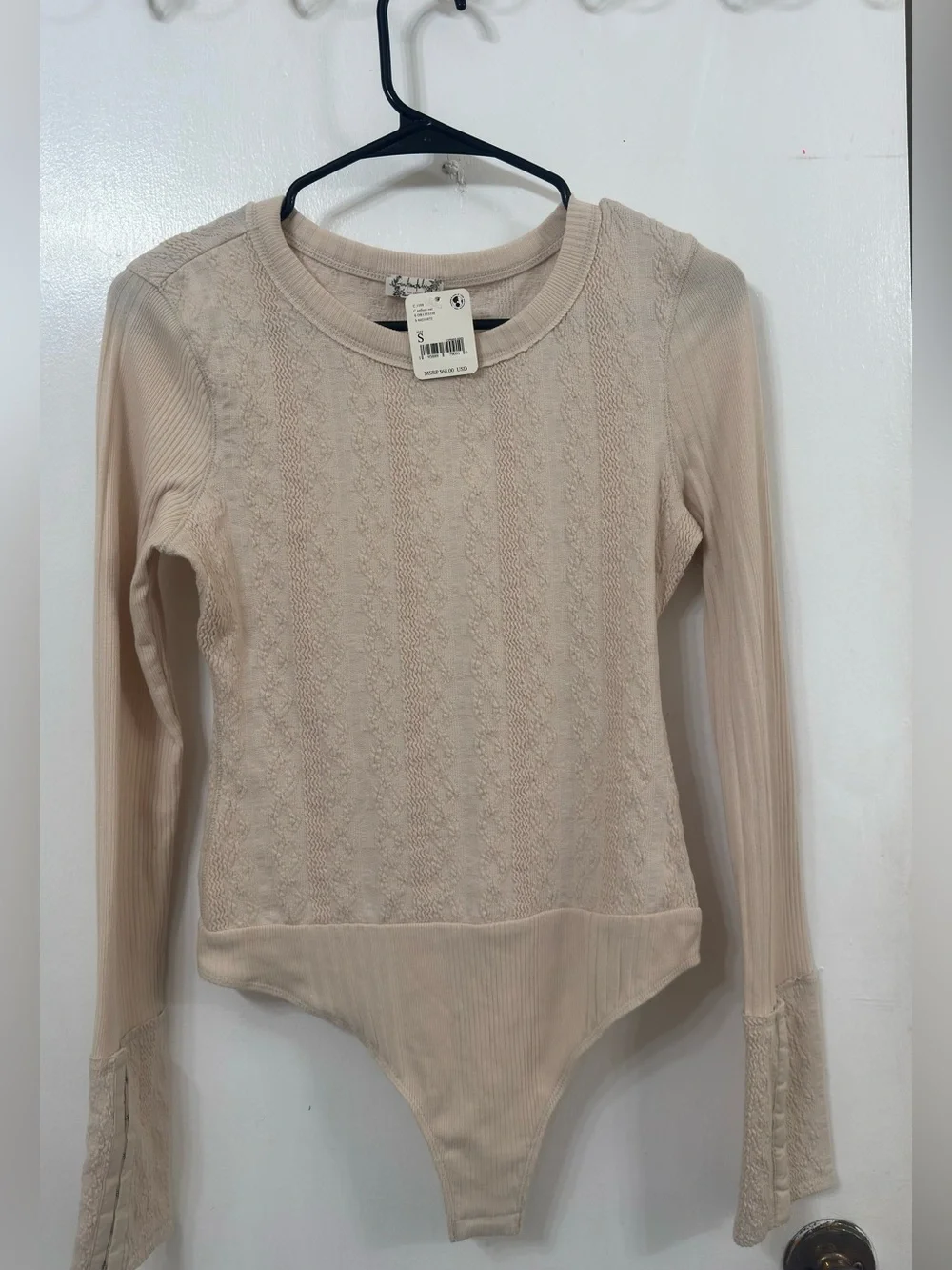 Free People Cream Cable Knit Long-Sleeve Bodysuit